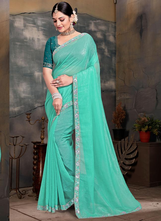 Currency Silk Sea Green Ceremonial Wear Embroidery Work Saree